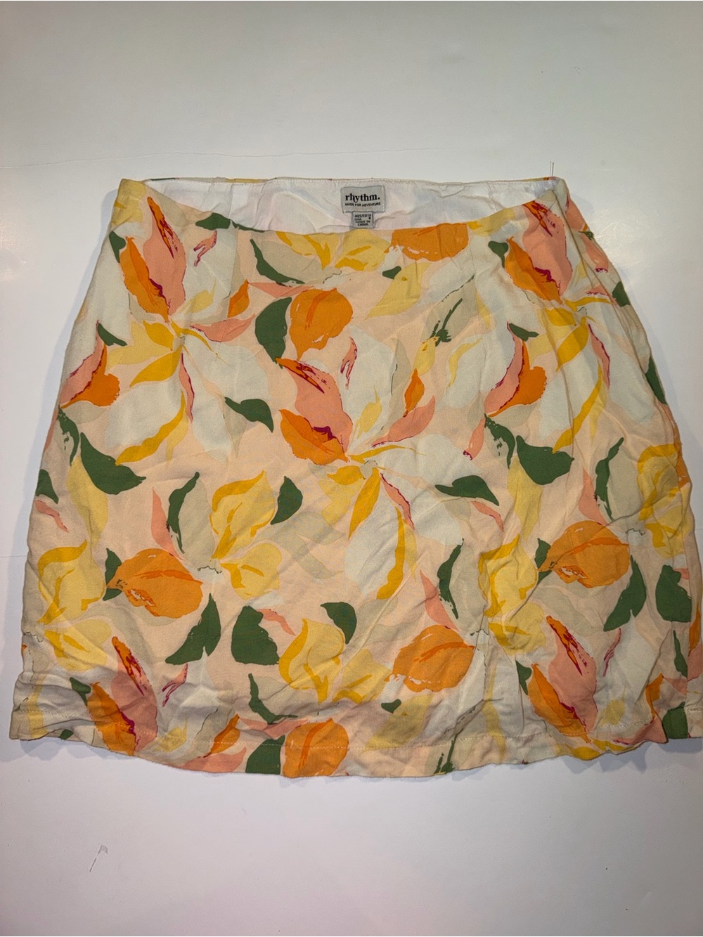 Rhythm. Cream Mini Skirt with Yellow Orange & Green Floral Motif